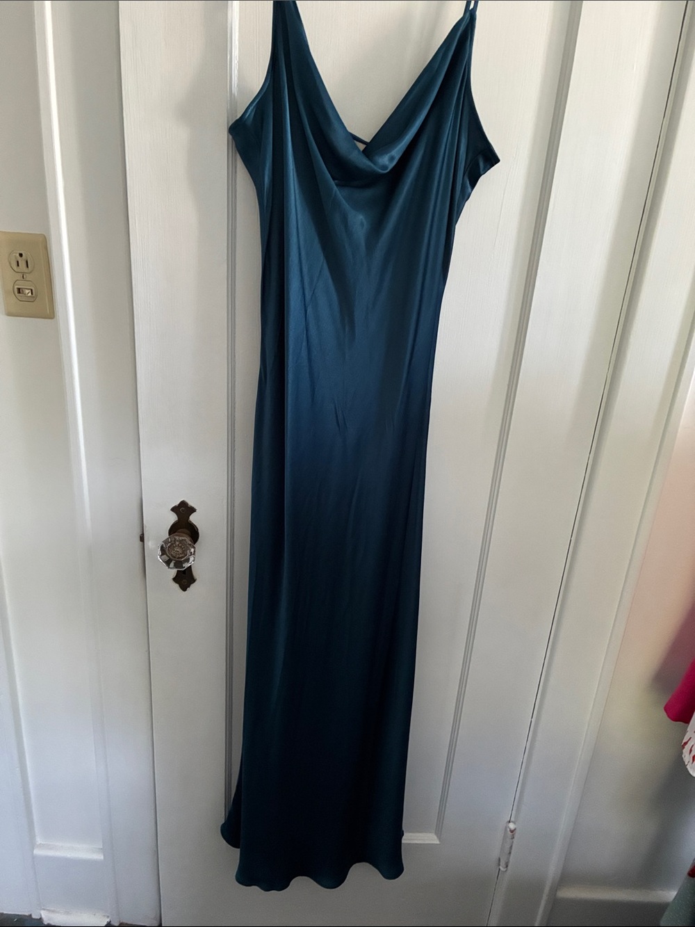 Loft Deep teal heavy satin cowl neck slip dress NWT